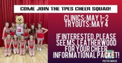 Ad for TPES Cheer Clinics and Tryouts
